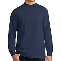 Upscale Men's 100% Cotton Long Sleeve Mock T-Neck Shirt - Navy Blue