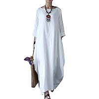 PEHMEA Women's Oversized Long Cotton Line Dress Roll-up Sleeve Maxi Loungewear Robe