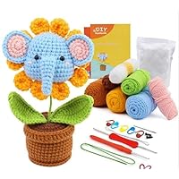Syntego DIY Cute Blue Elephant Flowerpot Crochet Knitting Starter Kit for Beginners with Step by Step Video Instructions