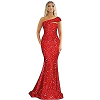 Mermaid Sequin Prom Dress One Shoulder Sexy Bodycon Glitter Long Formal Evening Gowns Cocktail Party Dresses