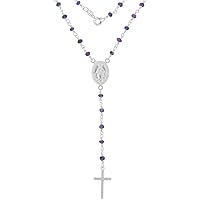 Genuine Gem Stone Sterling Silver 3mm Faceted Garnet Amethyst Onyx Rosary Necklace Handmade 18 inch