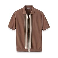 Paul Fredrick Men's Cotton Full Zip Polo, Size XL Tall Brown