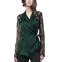 Backless Womens Lace Mesh Lace-Up Shirt Crossed V-Neck Hook Flower Hollow Female Tops Sexy Ladies Satin Blouses