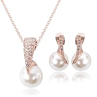 U/K ExquisitFrauen Elegant Jewellery Set, Pearl Pendant Necklace Stud Earrings Wedding Bridal Jewellery Set Portable and Useful, Pearl