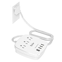 6 Ft Flat Extension Cord, Ultra Thin Flat Plug Power Strip - Yintar 3 Outlet Extender and 4 USB Ports Desktop Charging Station, No Surge Protection for Cruise Ship, Dorm Travel Essentials, ETL, White