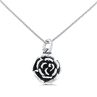 Sterling Silver Rose Flower Necklace (18