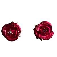 Betsey Johnson Gold Tone Pink Metal Rose Bud Stud Earrings Crystal Accents NIB Valentine Birthday Present Cute Jewelries