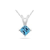 0.69 Cts Swiss Blue Topaz Solitaire Pendant in 14K White Gold
