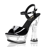 Nightclub 14cm Coarse Heel Platform Sandals Peep Toe 4Inch Exotic Dancer Sexy Fetish Stripper Pole Dance Gothic Shoes Catwalk