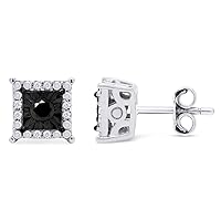 1/4 Carat (Cttw) Natural Diamond Push Back Square Frame Halo Cluster Miracle-Set Stud Earrings For Womens In 14k Gold Plated 925 Sterling Silver (I2-I3 Clarity, 0.25 Cttw)