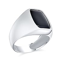 Personalize Elegant Traditional Statement Classic Flat Black Onyx Gemstones Geometric Rectangle Signet Ring For Men .925 Sterling Silver Handmade In Turkey Medium Large