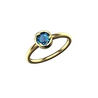 1 Ctw Natural Round Blue Topaz Ring In 14k Solid Gold For Girls And Women 5.5 MM Topaz