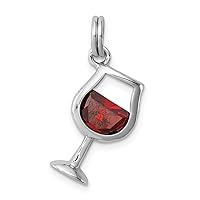Sterling Silver Red Synthetic Cz Wine Glass Charm