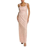 Adrianna Papell Women's Ribbon Embroidery Column Gown, Blush