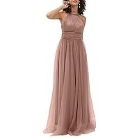 Yxdress Sheath/Column Evening Dresses Quinceanera High Neck Halter Floor Length Bridesmaid Dress with Pocket Pocket 2023