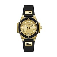 GUESS Ladies 38mm Watch - Black Strap Champagne Dial Two-Tone Case