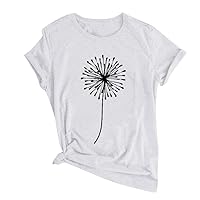 Women's Crew Neck Short Sleeve T Shirts Dandelion Print Casual Tee Tops Cute Graphic Shirts Solid Color Blouse