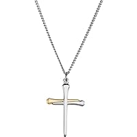 925 Sterling Silver Two Tone Nail Religious Faith Cross Pendant Necklace 33x23mm Jewelry for Women
