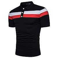Men's Striped Print Colorblock Polo Shirt Contrast Color Stitching T Shirts Lightweight Short Sleeve Golf Shirts