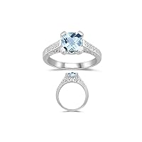 Fashion Rings - Diamond & AA Aquamarine Ring in 14K White Gold
