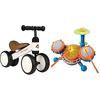 Retrospec Cricket Baby Walker Balance Bike with 4 Wheels for Ages 12-24 Months + VTech KidiBeats Drum Set