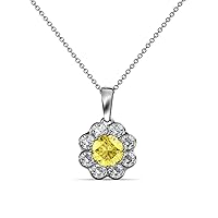 Sapphire & Natural Diamond Women Flower Halo Pendant Necklace 14K White Gold. Included 18 Inches Gold Chain