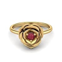 3MM Round Ruby Glass Filled Gemstone 925 Sterling Silver Blossom Rose Flower Solitaire Engagement Ring For Women