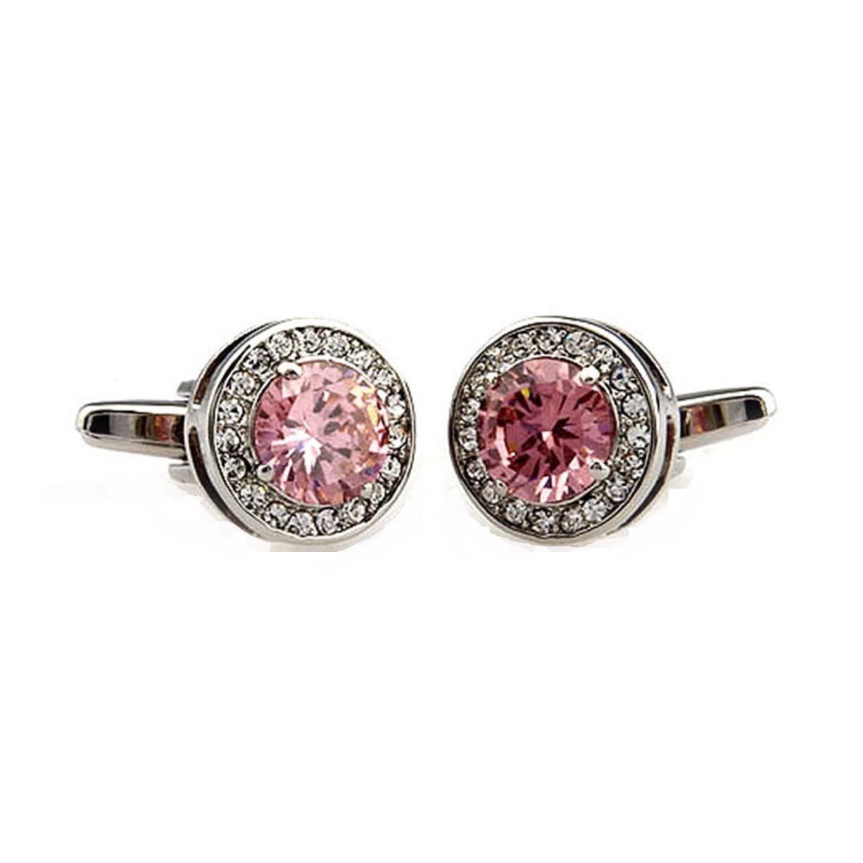 MRCUFF Pink Crystal Round Clear Accents Pair Cufflinks in a Presentation Gift Box & Polishing Cloth