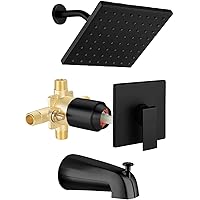 Shower Faucet Set with Tub Spout Matte Black Anti-Scald Pressure Balanced Bathtub Shower Faucet Set 8 Inch Shower Head Wall Mounted Rainfall Shower System Rough-in Valve Body Included