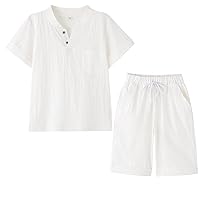 Boy's T-Shirt and Shorts Set Cotton Linen Summer Short Sleeve Children Two Pieces Clothing Pants Sets