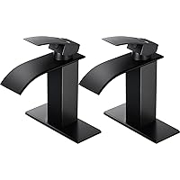 Qomolangma Black Waterfall Spout Bathroom Faucet *2, Single Handle Vanity Sink, RV Lavatory Vessel Faucet Suitable for 1 or 3 Holes with 6 Inch Deck Plate & Hose Matte Black