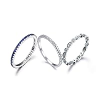 Natural Blue Sapphire Diamond Stacking Rings Set,14k White Gold Vintage Couples Stackable Matching Bands