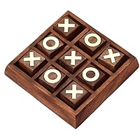 ® Mango Wood tic-tac- Toye Perfect Gifting for Birthday for Kids and Family Board Games Brass Naughts & Crosses LxBxH 6x6x1.5 inches