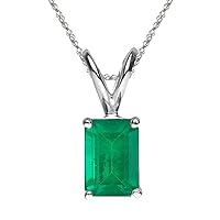 Natural Emerald Cut Emerald Solitaire Pendant in 14K White Gold from 5x3MM - 8x6MM