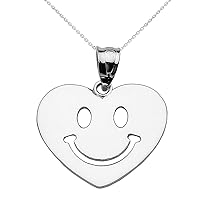 WHITE GOLD HAPPY SMILEY FACE HEART PENDANT NECKLACE - Gold Purity:: 10K, Pendant/Necklace Option: Pendant With 18