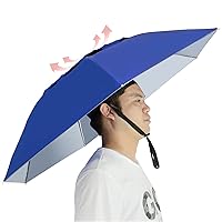 Fishing Umbrella Hat Folding Adjustable Sun Rain Cap, 37.4”Oversize Hands Free Umbrellas, 7-Ribs Anti-UV Waterproof Headwear for Fishing Gardening Golf Sunshade Outdoor