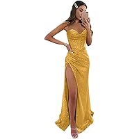 Glitter Long Mermaid Slit Prom Dresses for Women 2024 Sequin Corset Formal Evening Party Gown