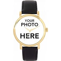 Personalised Photo Gifts for Women, Analogue Display, Japanese Quartz Movement Watch with Gold Case, Custom Made Engraved Watch