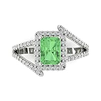 Clara Pucci 2.2 ct Emerald Cut Solitaire W/Accent Halo Criss Cross Green Simulated Diamond Anniversary Promise ring 18K White Gold