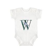 Custom Baby Bodysuit Floral Monogram Letter W Dark Green Ink Word Baby Romper Monogram Letters Baby Top Clothing 12months