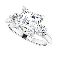 14K Solid White Gold Handmade Engagement Ring 3.0 CT Asscher Cut Moissanite Diamond Solitaire Wedding/Bridal Ring Set for Women/Her Propose Gifts