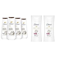 Body Wash Restoring Coconut & Cocoa Butter 4 Count for Renewed & Advanced Care Antiperspirant Caring Coconut, Deodorant Stick for Women