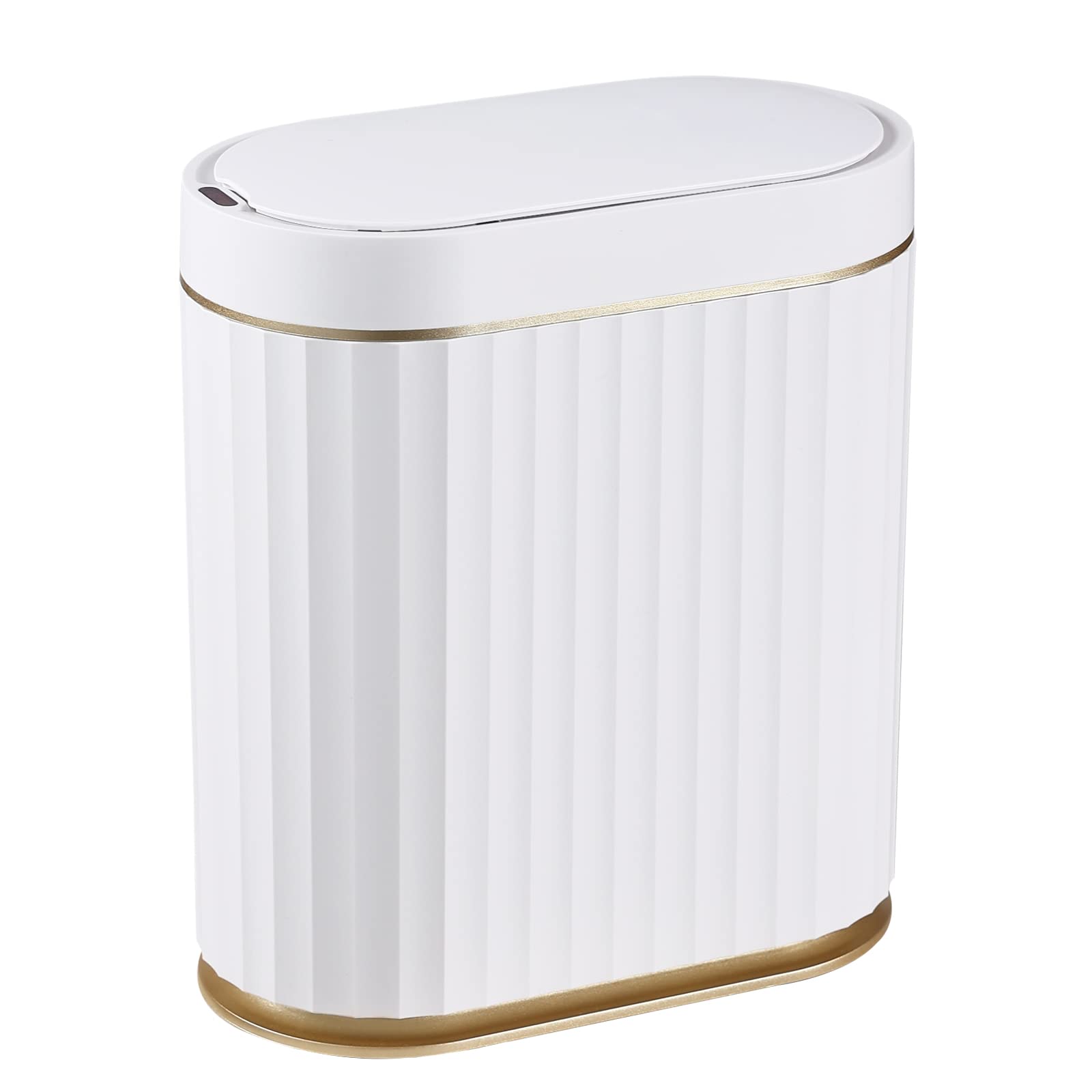 ELPHECO Bathroom Trash Can with Lid Automatic Garbage Can, 2 Gallon Slim Smart Trash Can, Small Plastic Trash Bin, 8 L Narrow Motion Sensor Trash Can for Bedroom, Bathroom, Office