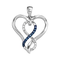 The Diamond Deal Sterling Silver Womens Round Blue Color Enhanced Diamond Heart Infinity Pendant 1/10 Cttw