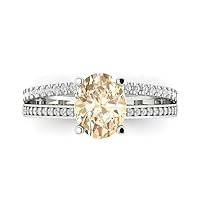 Clara Pucci 3.22 Oval Cut Solitaire W/Accent split shank Natural Brown Morganite Anniversary Promise Wedding ring Solid 18K White Gold