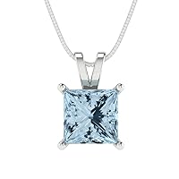 Clara Pucci 2.0 ct Princess Cut Genuine Natural Aquamarine Gem Solitaire Pendant Necklace With 18