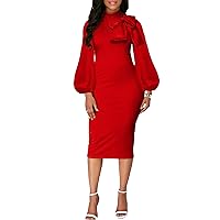 Beverly Women's Bodycon Pencil Dress Business Long Sleeve Elegant Bow Knot Work Office Cocktail Party Sheath Dresses