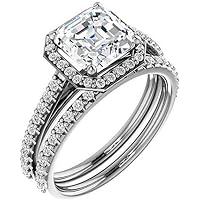 Moissanite Star Moissanite Ring Asscher 3.0 CT, Moissanite Engagement Ring, Moissanite Bridal Ring Set, Colorless Moissanite Eternity Sterling Silver Ring, Amazing Gift/As You Want
