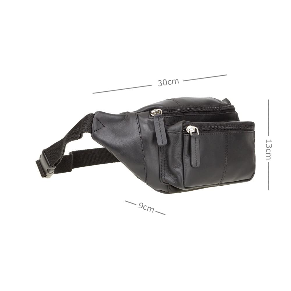 Visconti Classic Waist Pack/Pouch/Fanny Pak/Bumbag made of Genuine Quality Leather (Black)