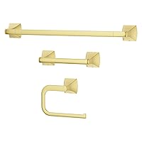Pfister Bruxie 3-Piece Bathroom Hardware Set with Towel Bar, Towel Ring, and Toilet Paper Holder, Wall-Mounted, Brushed Gold Finish, BTBBIE3BG